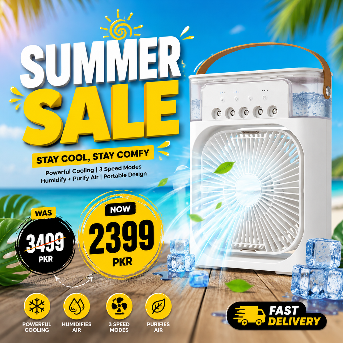 Mini Portable Air Conditioner – 3 Speed Mist Cooling Fan | USB Powered | Home, Office & Travel Use