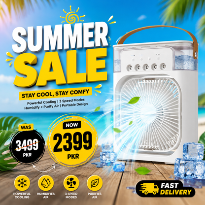 Mini Portable Air Conditioner – 3 Speed Mist Cooling Fan | USB Powered | Home, Office & Travel Use